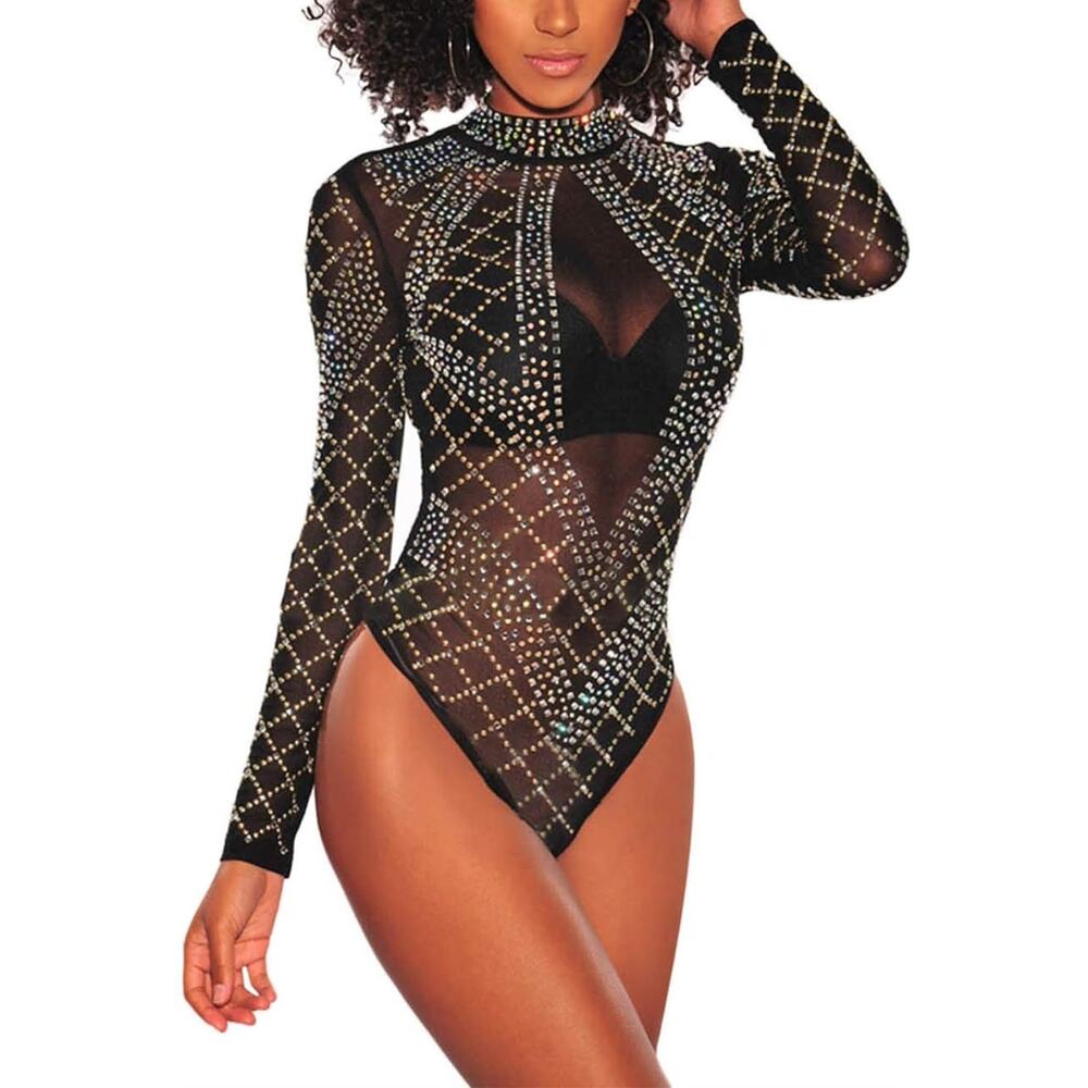 NWT Lrady Women's Sheer Mesh See Through Leotard Bodysuit Body Tops XXL 2X